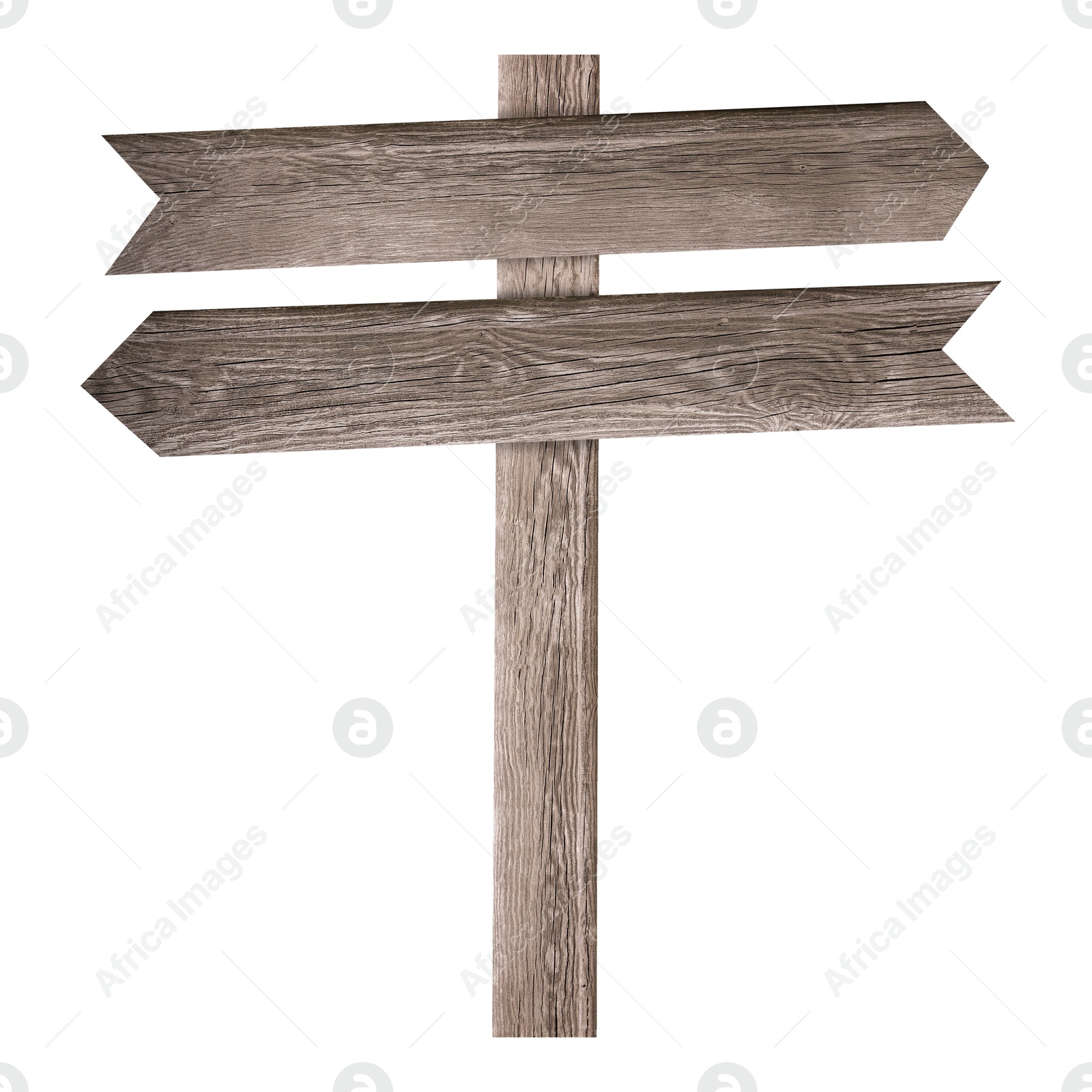 Image of Wooden signpost with arrow-shaped pointers isolated on white