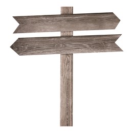 Image of Wooden signpost with arrow-shaped pointers isolated on white