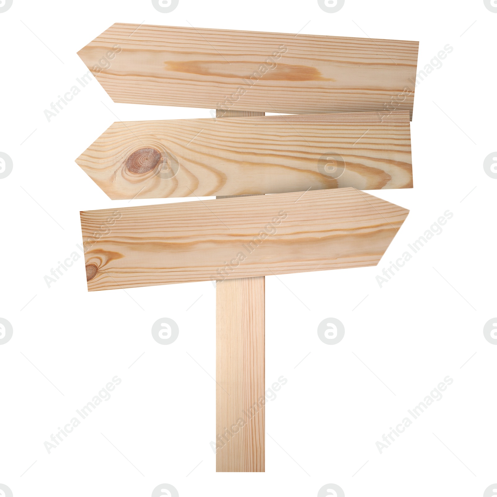 Image of Wooden signpost with arrow-shaped pointers isolated on white