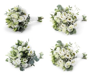 Image of Beautiful wedding bouquets isolated on white, set