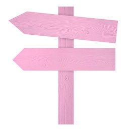 Image of Pink wooden signpost with arrow-shaped pointers isolated on white