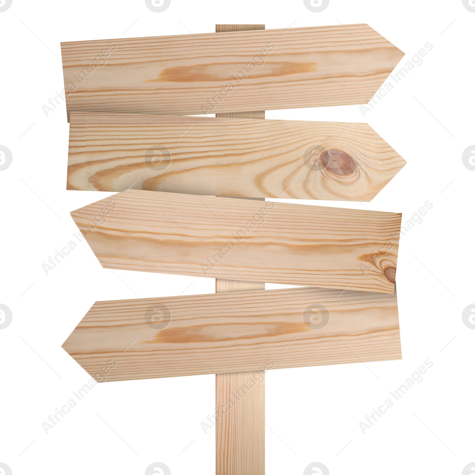 Image of Wooden signpost with arrow-shaped pointers isolated on white