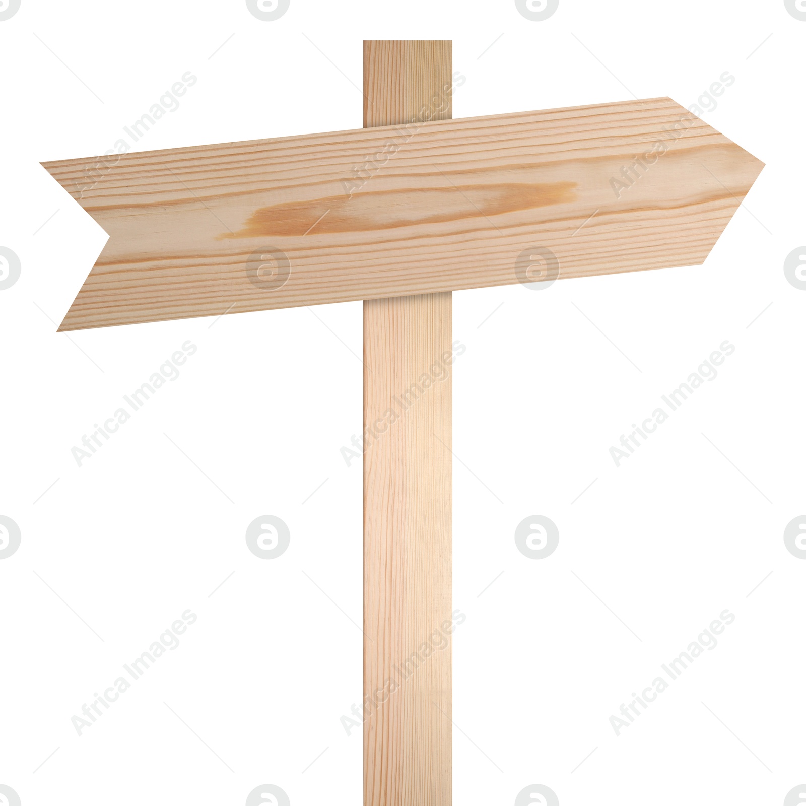 Image of Wooden signpost with arrow-shaped pointer isolated on white