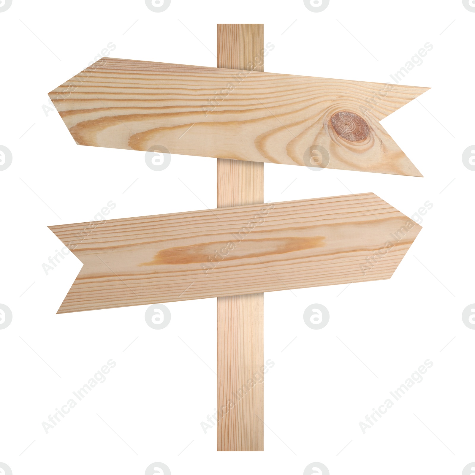 Image of Wooden signpost with arrow-shaped pointers isolated on white