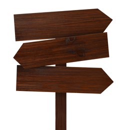 Wooden signpost with arrow-shaped pointers isolated on white