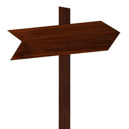 Image of Wooden signpost with arrow-shaped pointer isolated on white