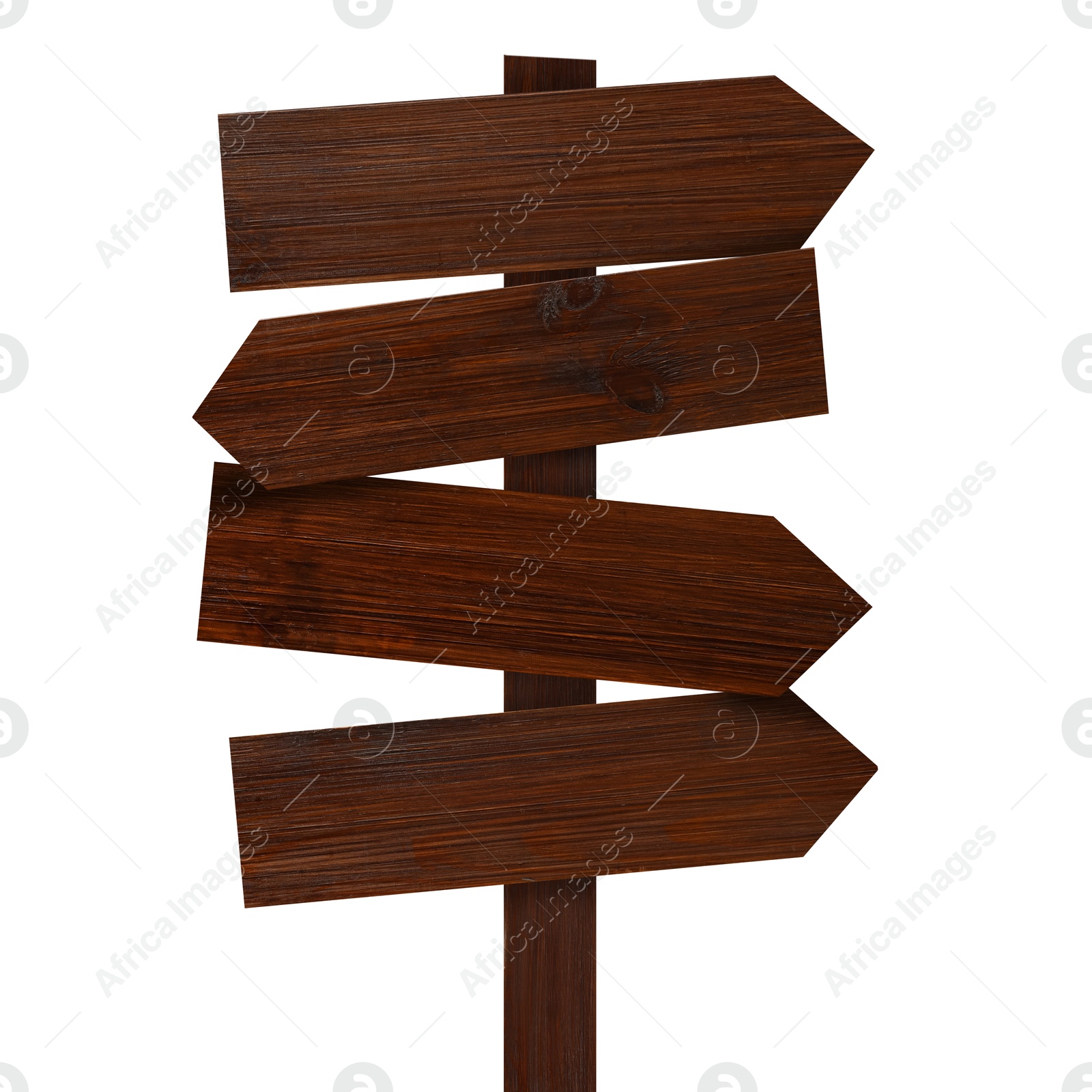 Image of Wooden signpost with arrow-shaped pointers isolated on white