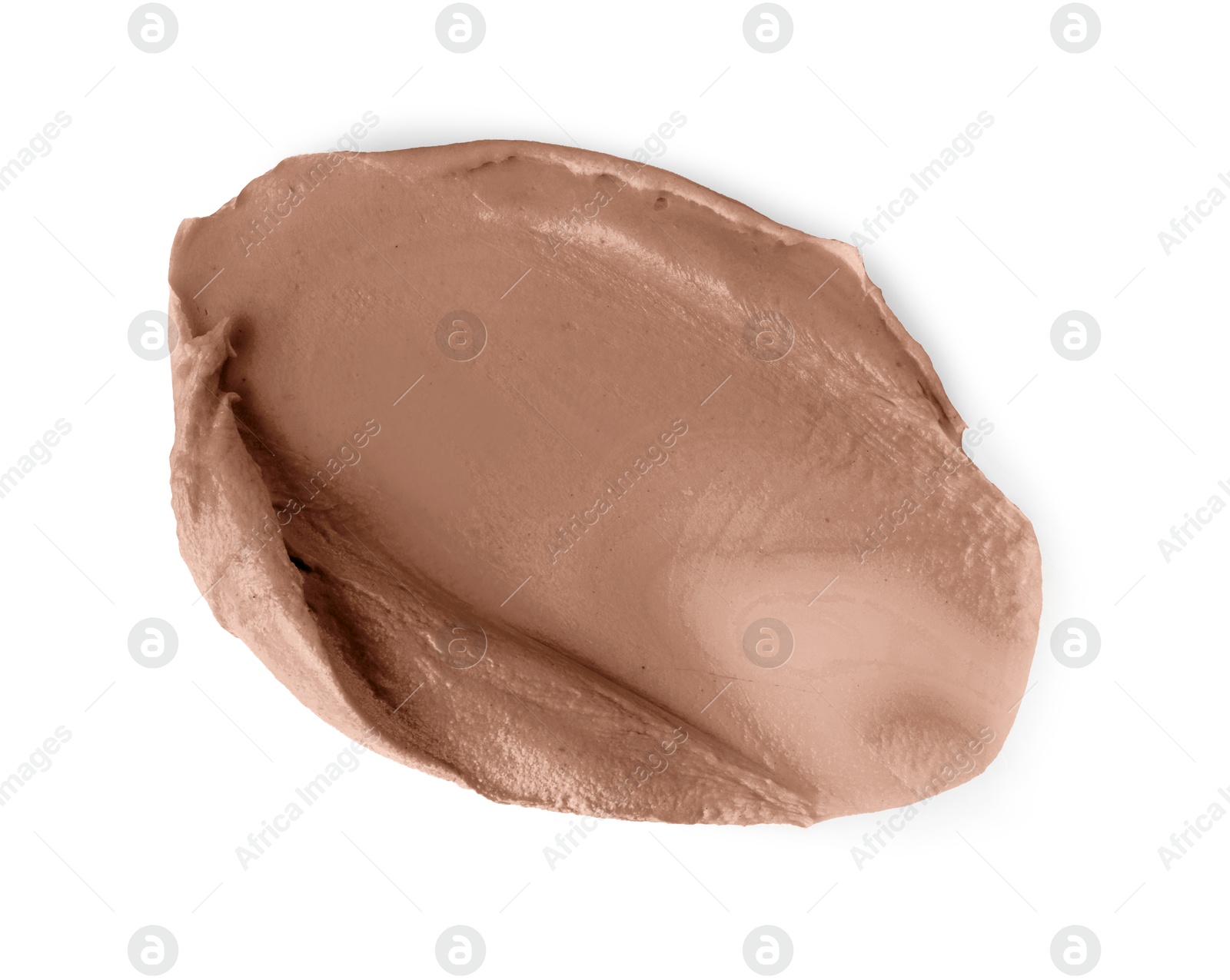 Image of Sample of cosmetic product in mocha mousse shade on white background, top view. Trendy color of 2025 year