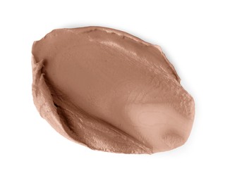 Image of Sample of cosmetic product in mocha mousse shade on white background, top view. Trendy color of 2025 year