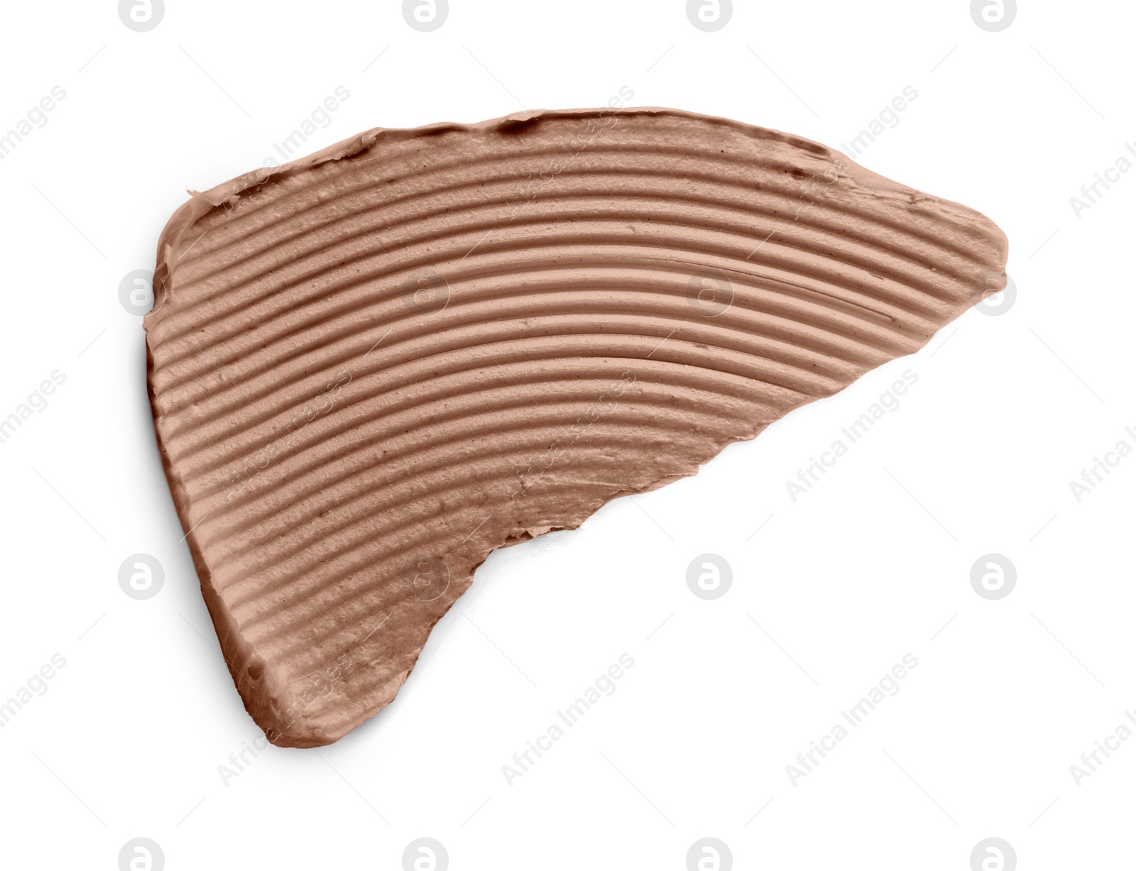 Image of Sample of cosmetic product in mocha mousse shade on white background, top view. Trendy color of 2025 year