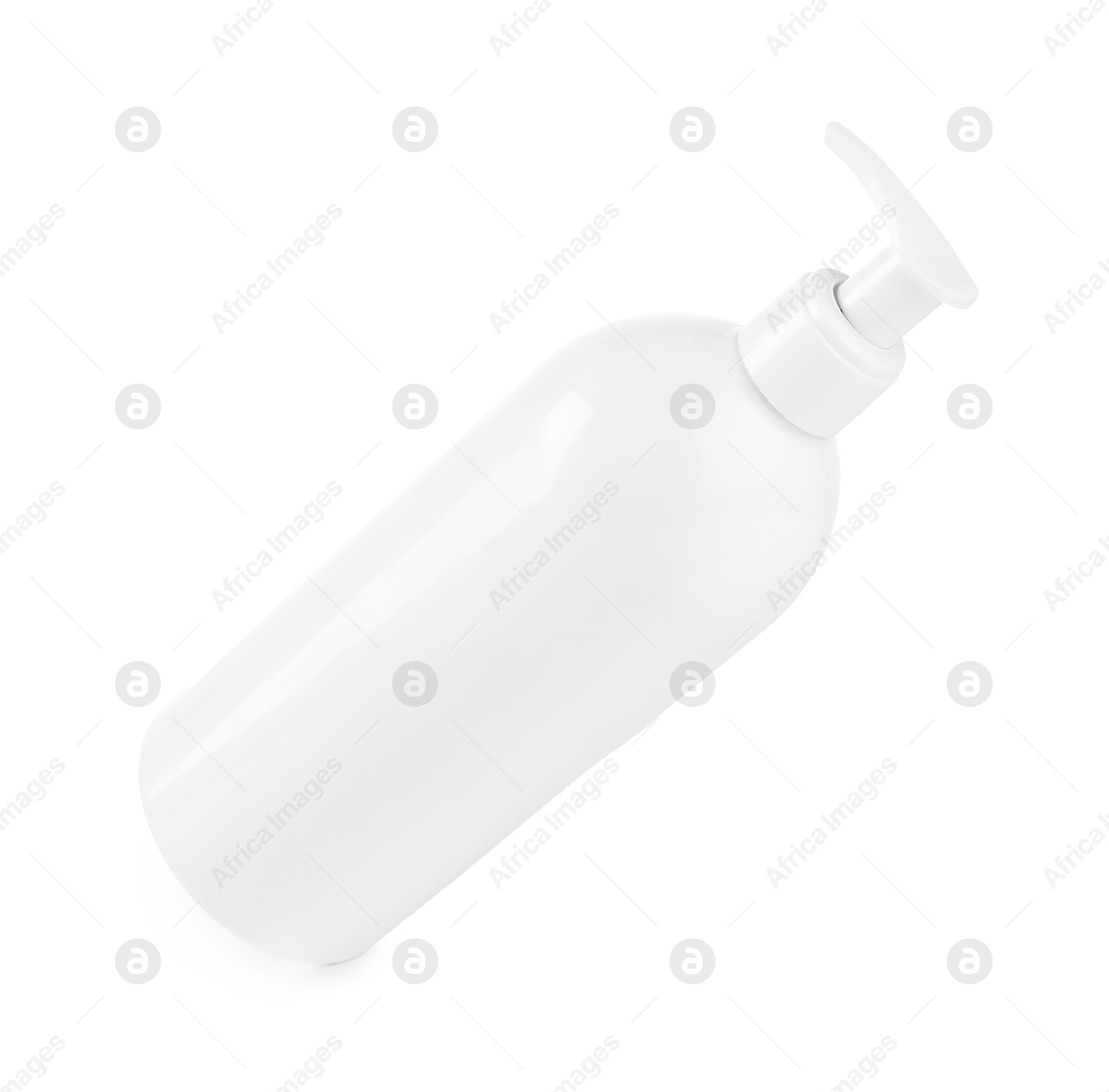 Photo of Bottle of cleaning product in air isolated on white