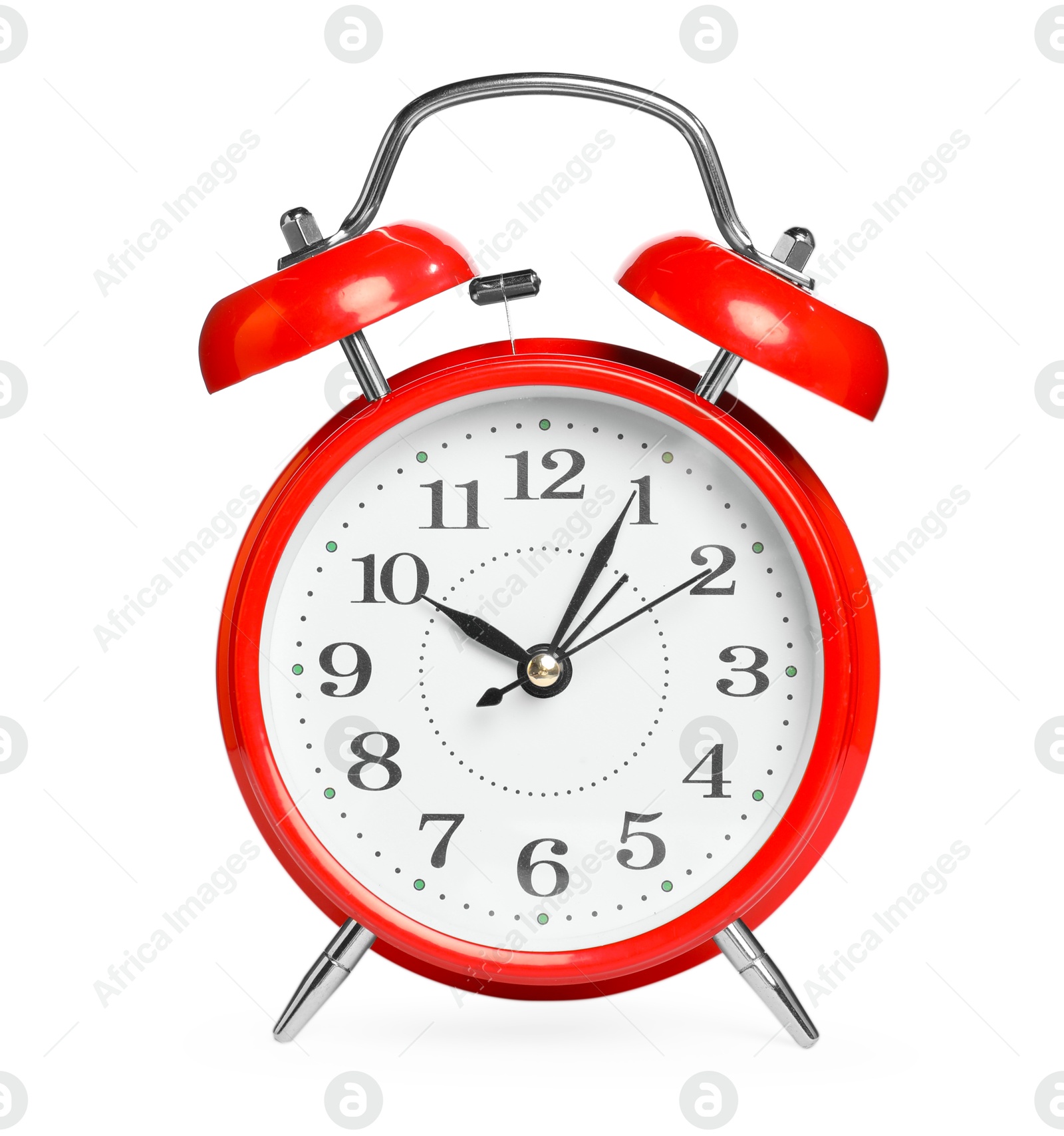 Photo of One red alarm clock isolated on white