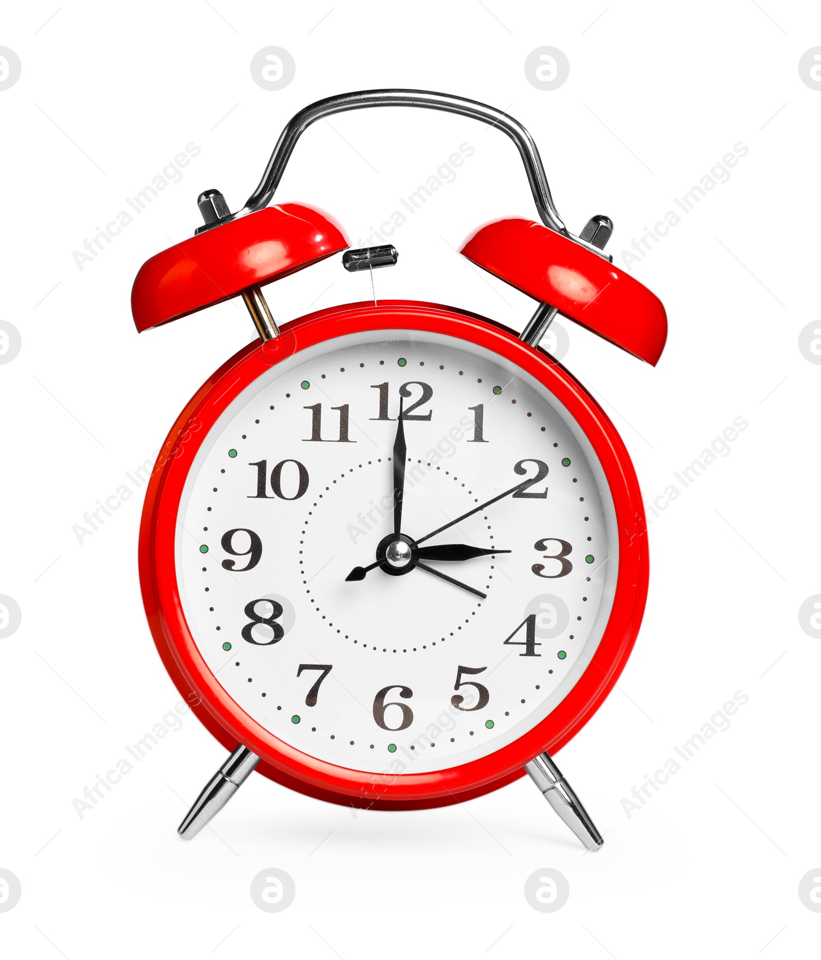 Photo of One red alarm clock isolated on white