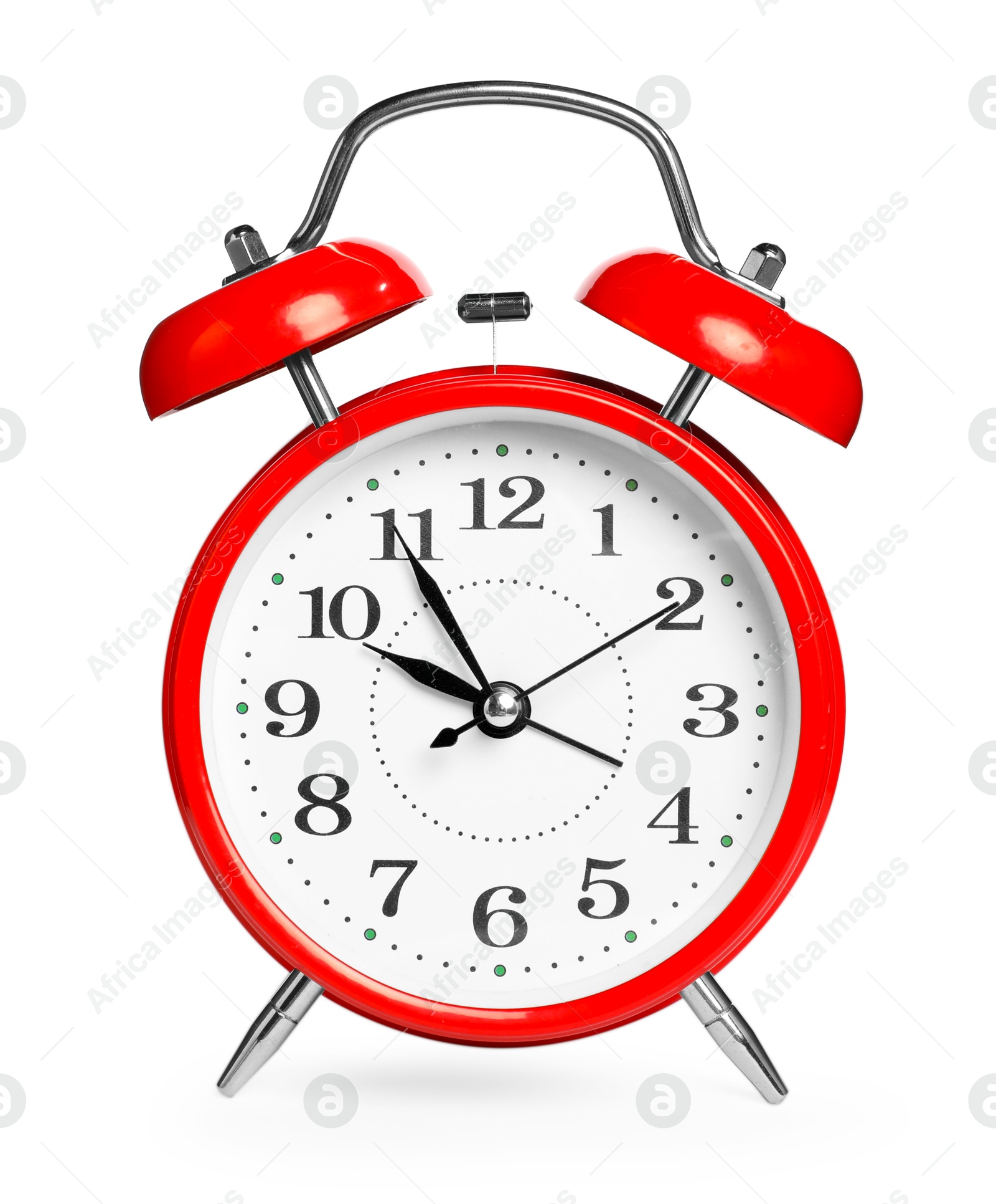 Photo of One red alarm clock isolated on white