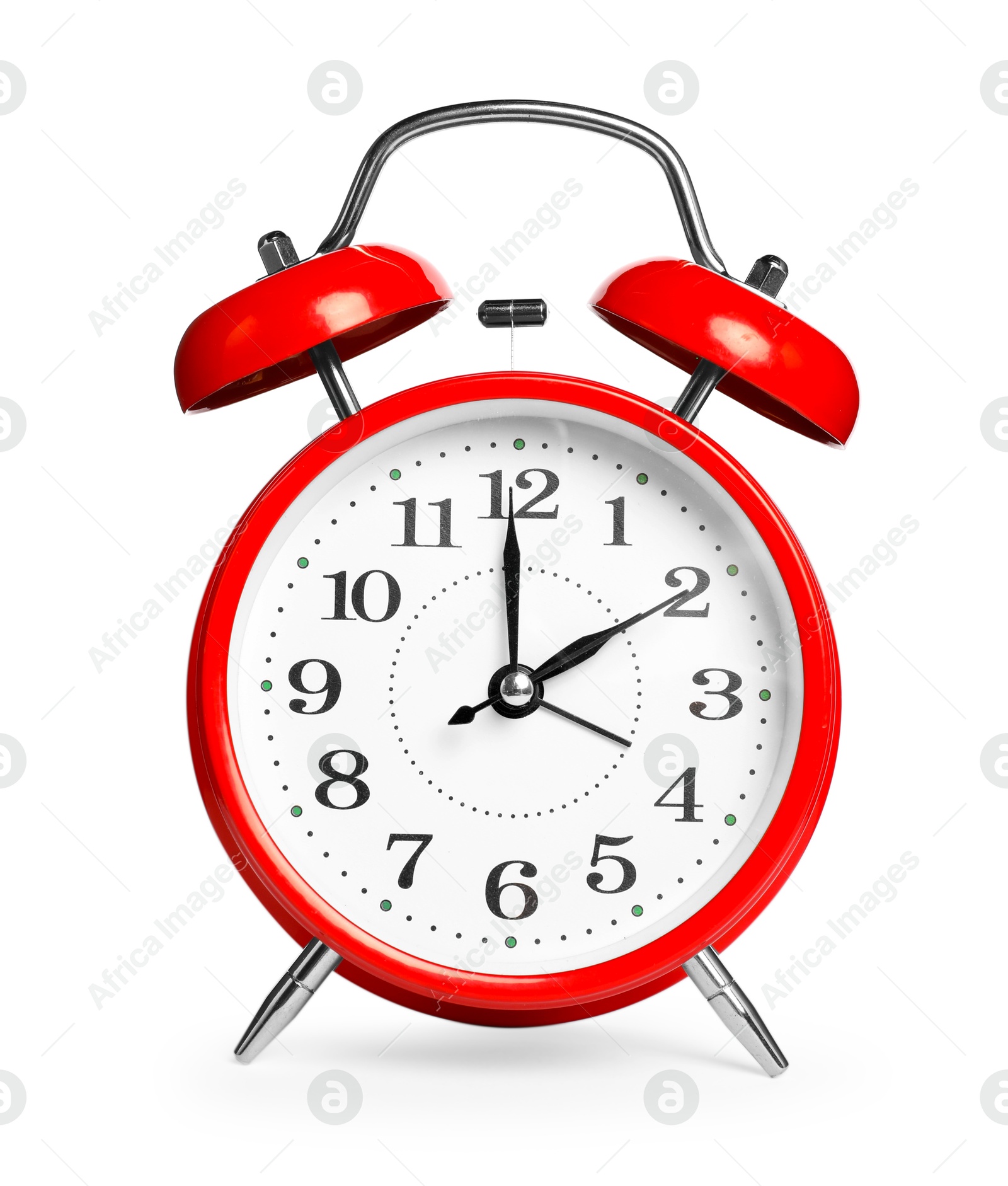 Photo of One red alarm clock isolated on white