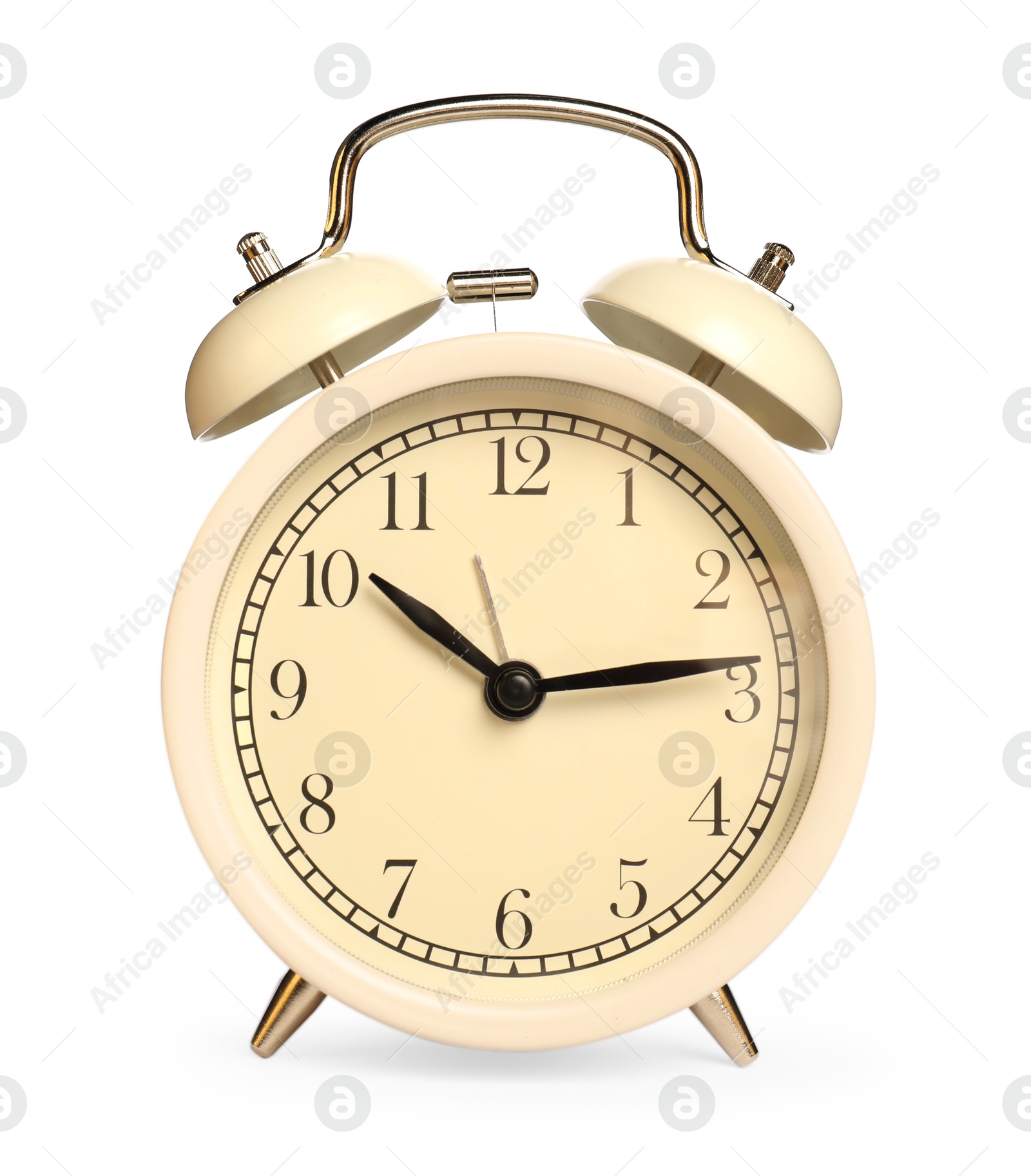 Photo of One beige alarm clock isolated on white