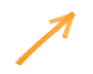 Photo of One orange drawn arrow isolated on white