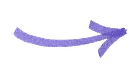 Photo of One purple drawn arrow isolated on white