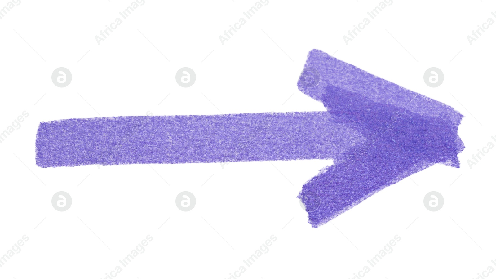 Photo of One purple drawn arrow isolated on white