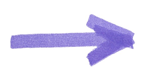 Photo of One purple drawn arrow isolated on white