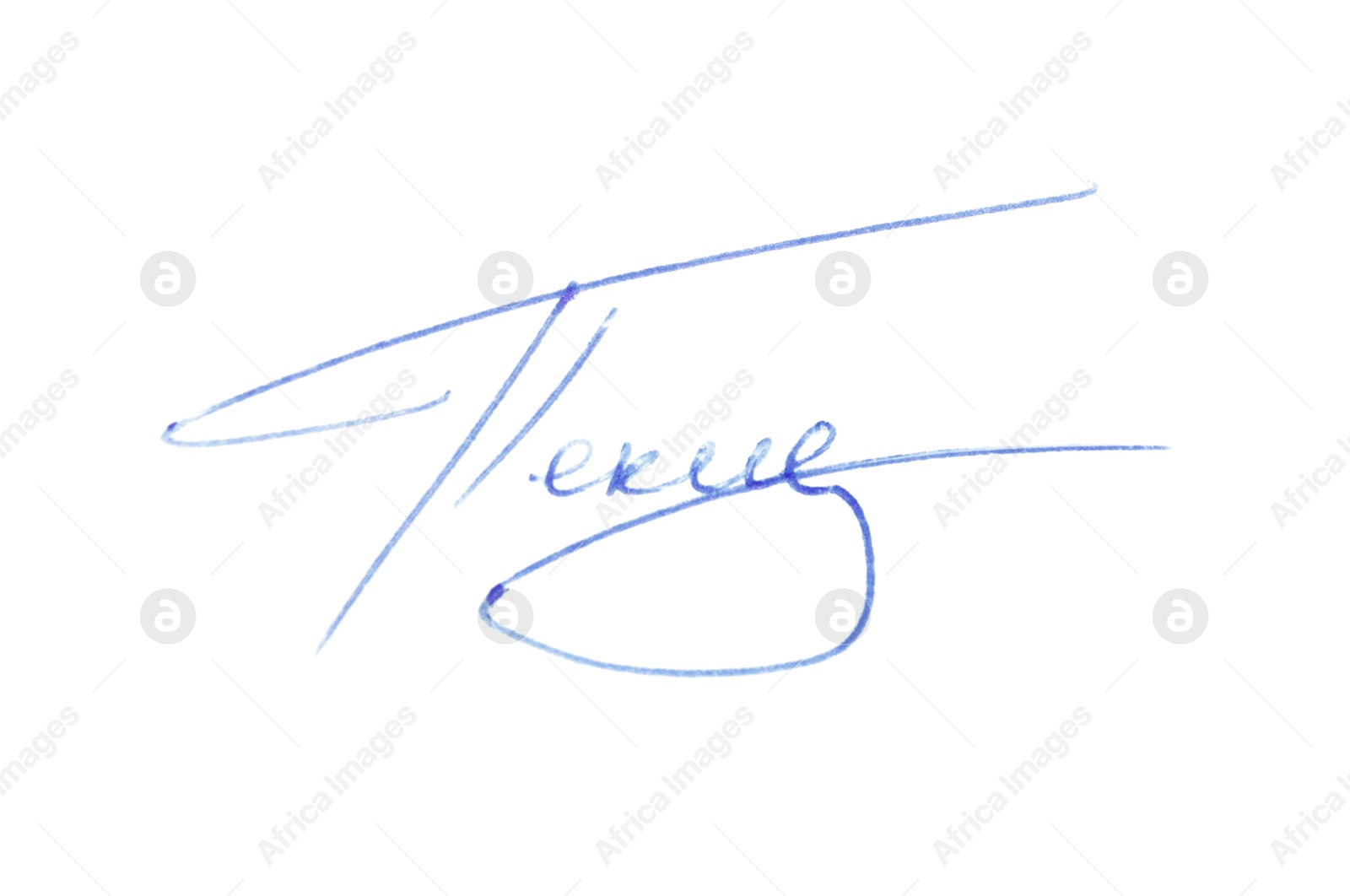 Photo of Beautiful signature made with pen isolated on white, top view