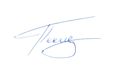 Beautiful signature made with pen isolated on white, top view