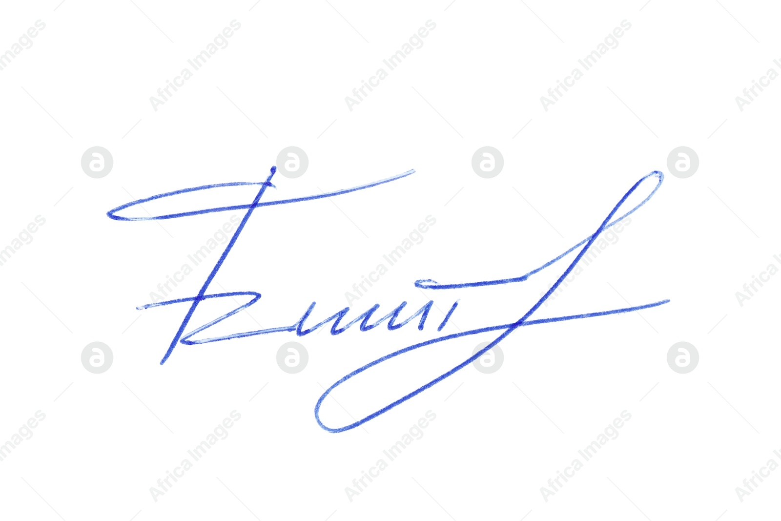 Photo of Beautiful signature made with pen isolated on white, top view