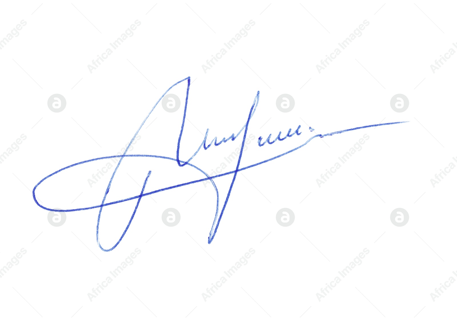 Photo of Beautiful signature made with pen isolated on white, top view