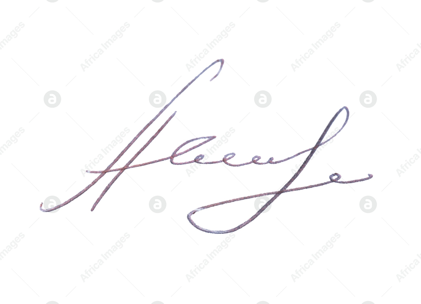 Photo of Beautiful signature made with pen isolated on white, top view