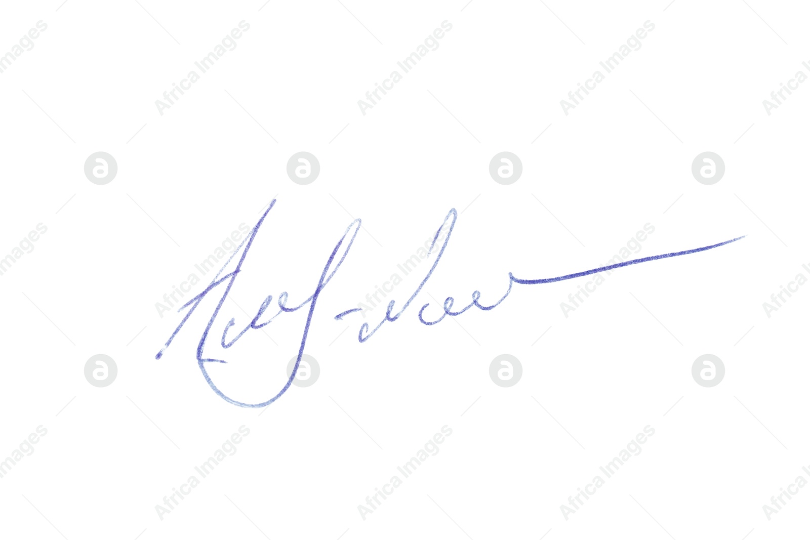 Photo of Beautiful signature made with pen isolated on white, top view