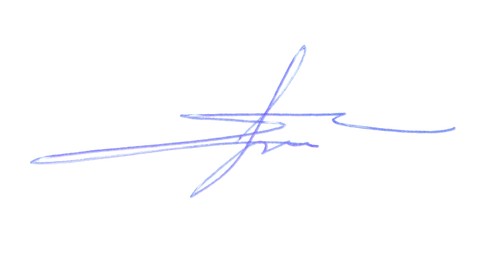 Photo of Beautiful signature made with pen isolated on white, top view