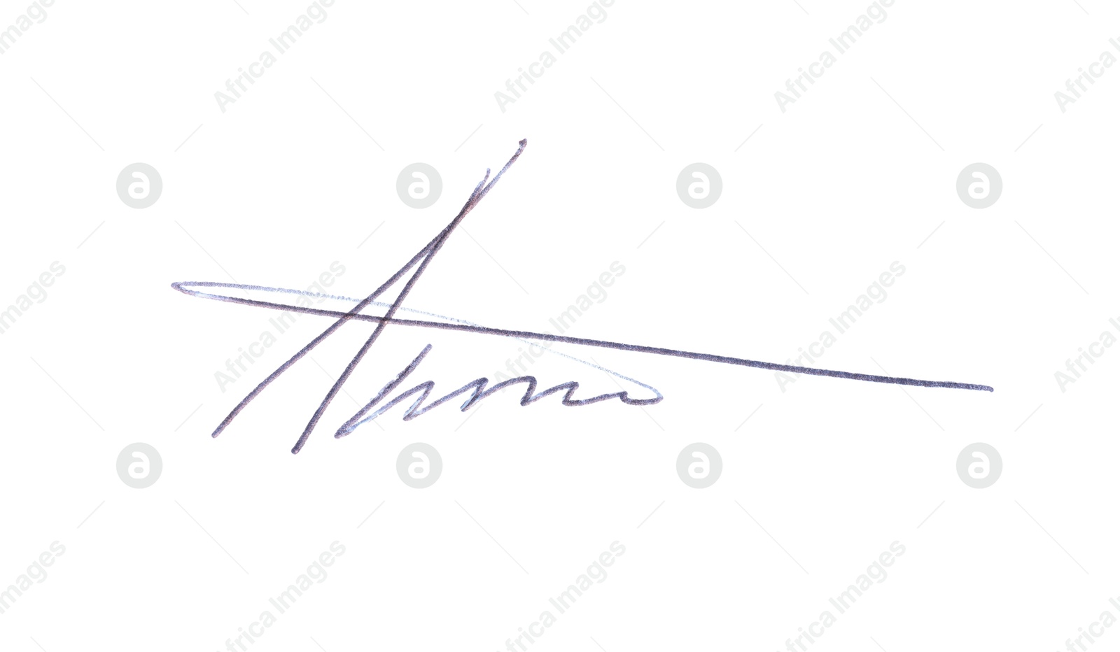 Photo of Beautiful signature made with pen isolated on white, top view