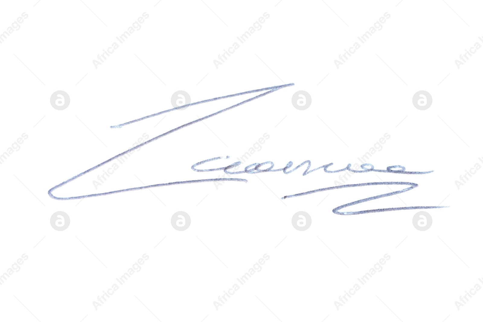 Photo of Beautiful signature made with pen isolated on white, top view