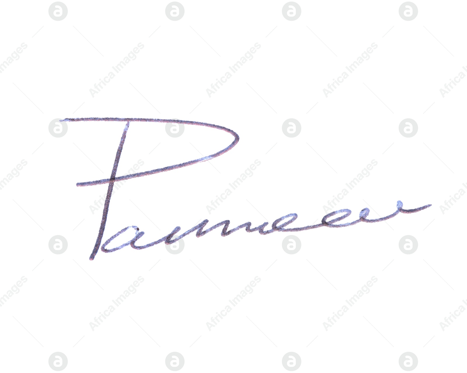 Photo of Beautiful signature made with pen isolated on white, top view