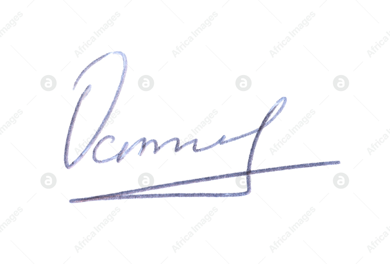 Photo of Beautiful signature made with pen isolated on white, top view