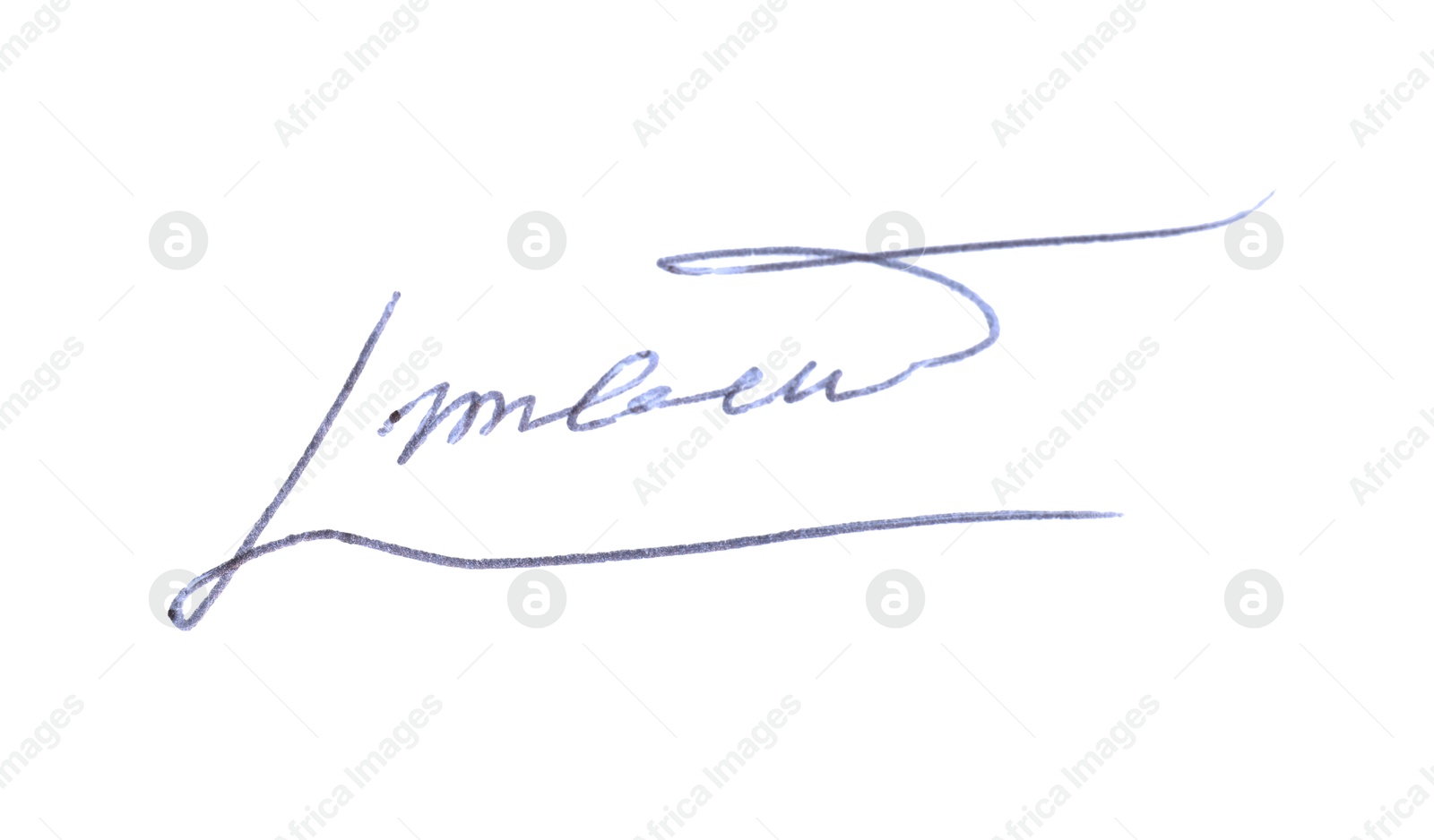 Photo of Beautiful signature made with pen isolated on white, top view