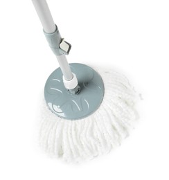 Photo of String mop isolated on white. Cleaning equipment