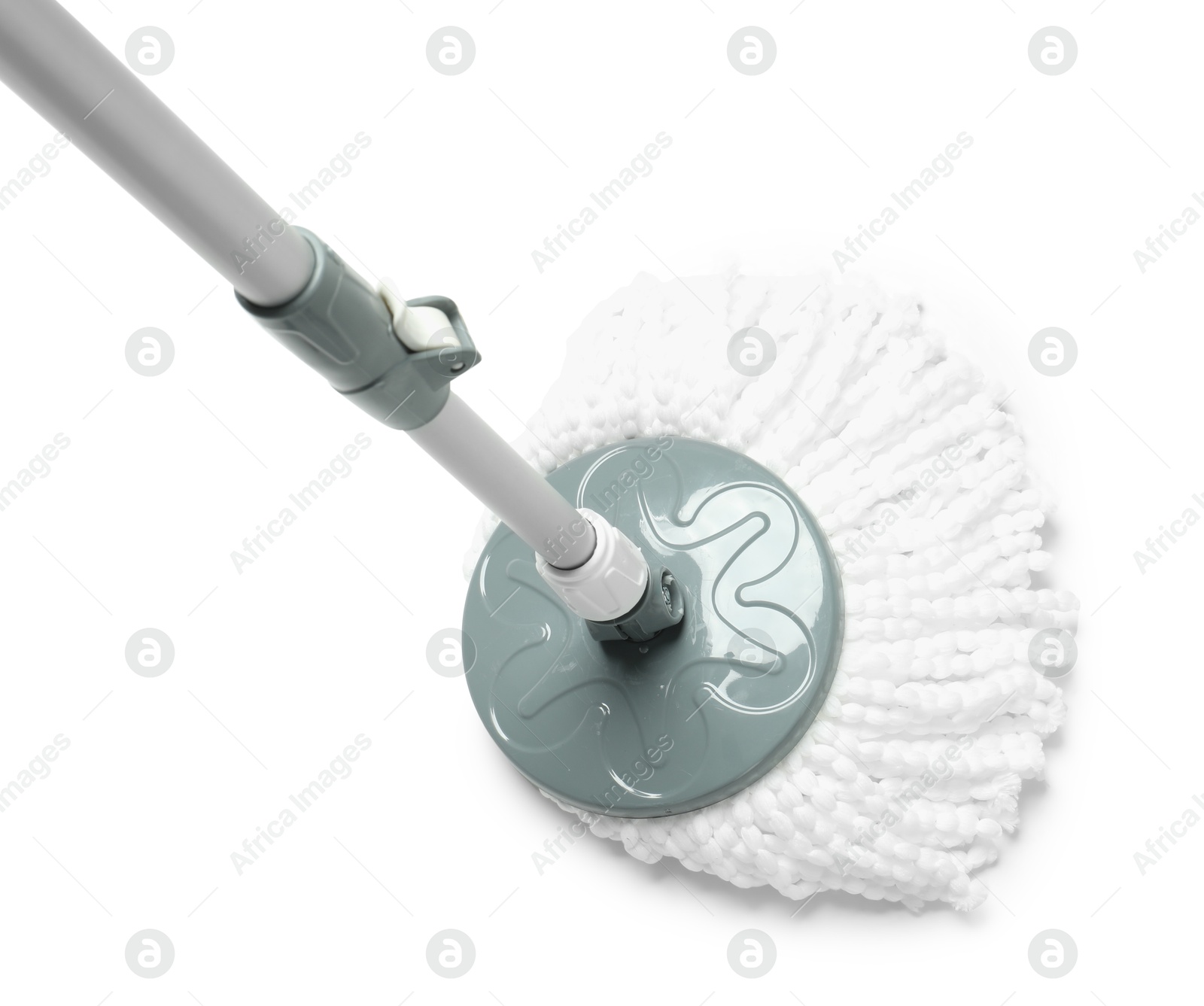 Photo of String mop isolated on white, above view. Cleaning equipment