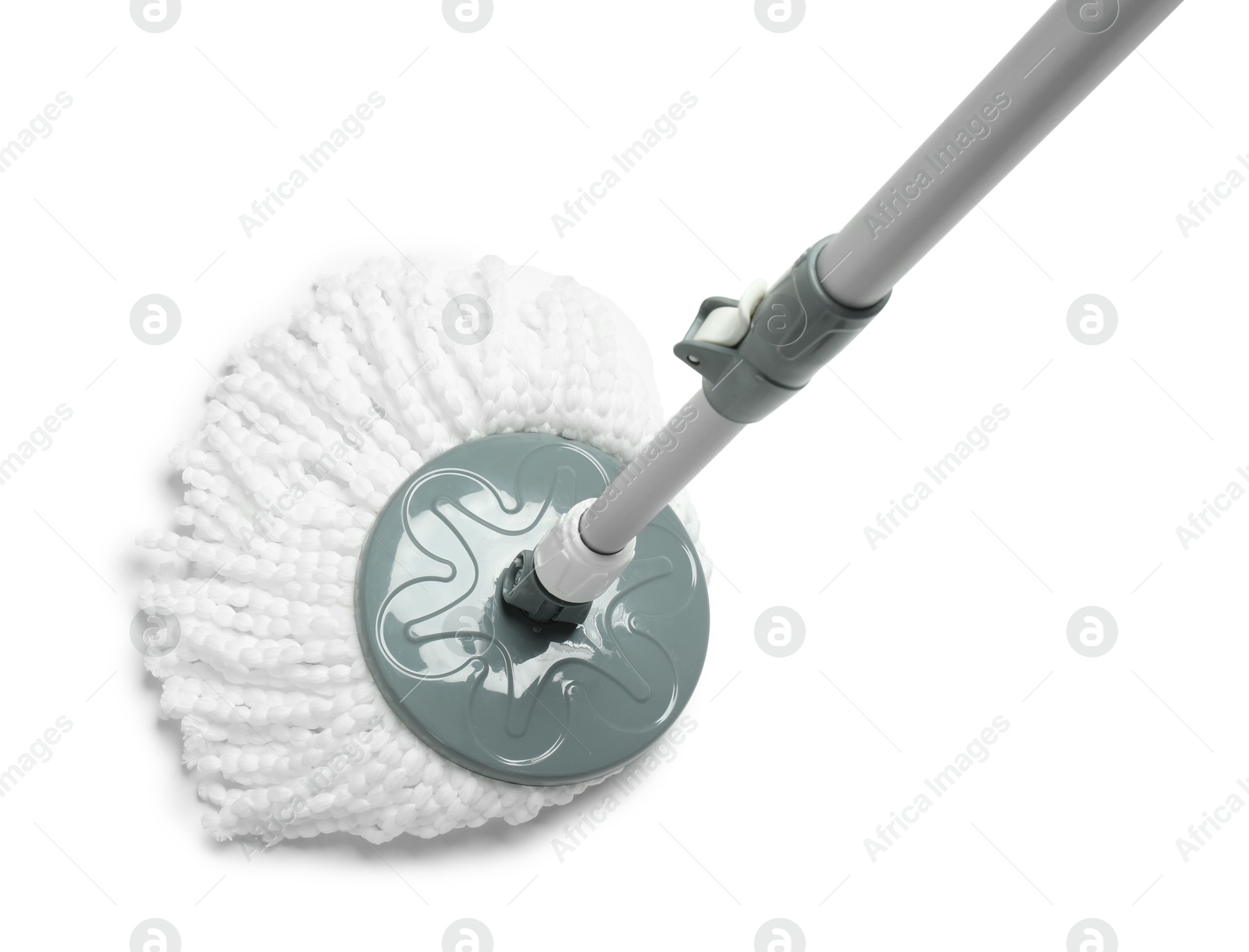 Photo of String mop isolated on white, above view. Cleaning equipment