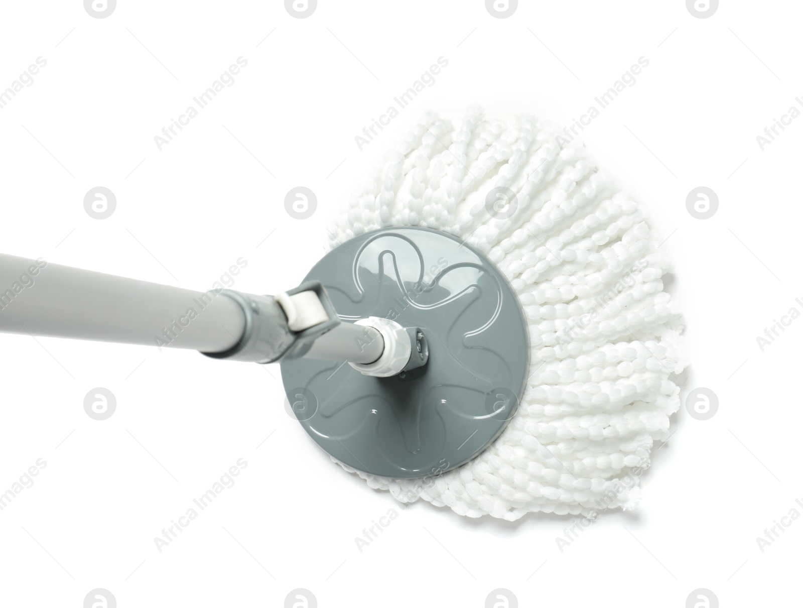 Photo of String mop isolated on white, above view. Cleaning equipment