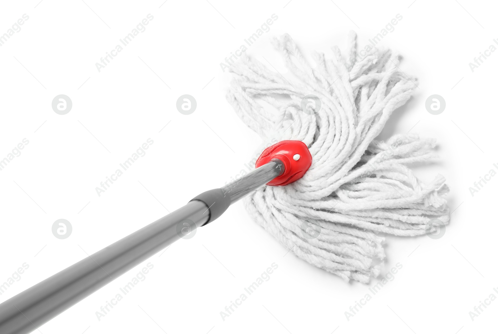 Photo of String mop isolated on white, above view. Cleaning equipment