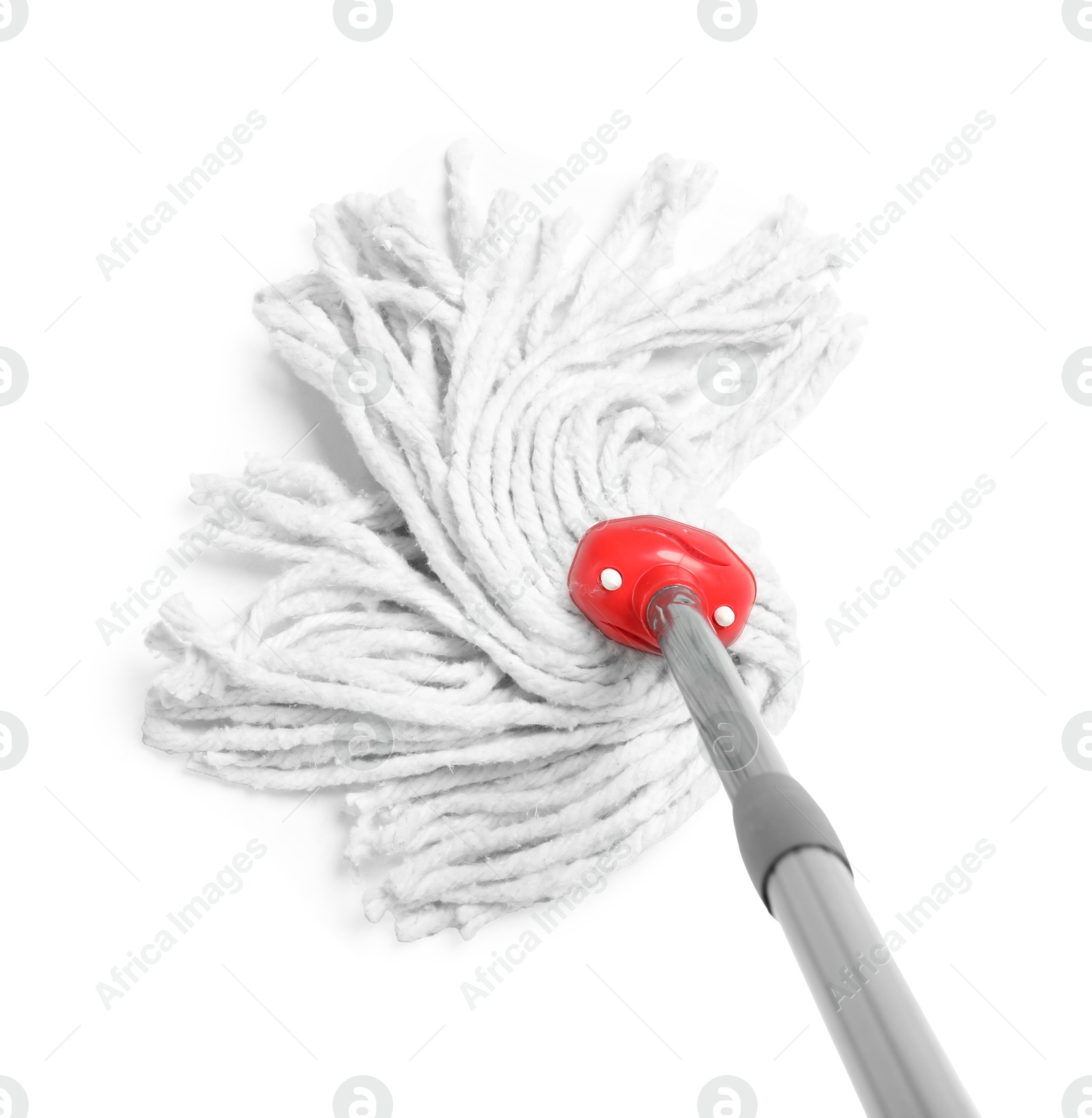 Photo of String mop isolated on white, above view. Cleaning equipment