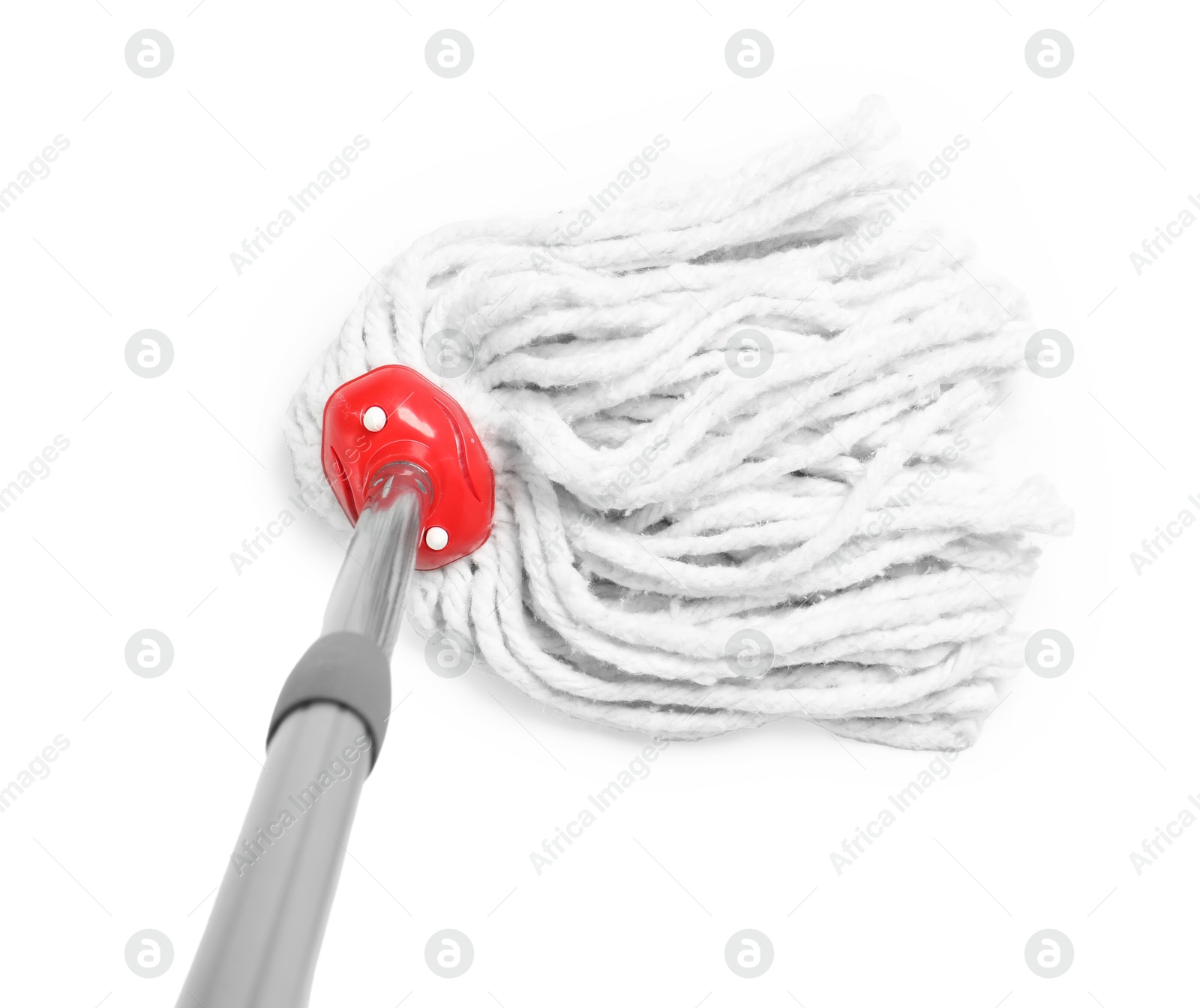 Photo of String mop isolated on white, above view. Cleaning equipment