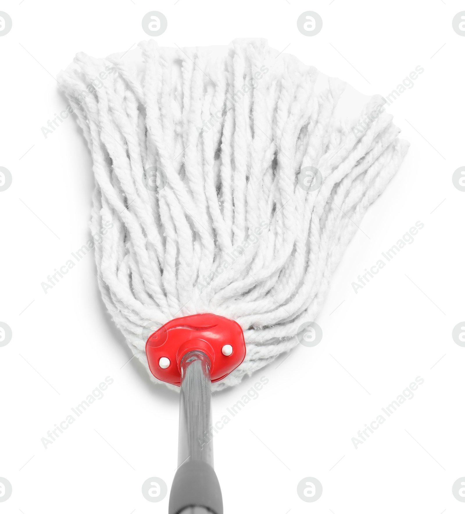 Photo of String mop isolated on white, above view. Cleaning equipment