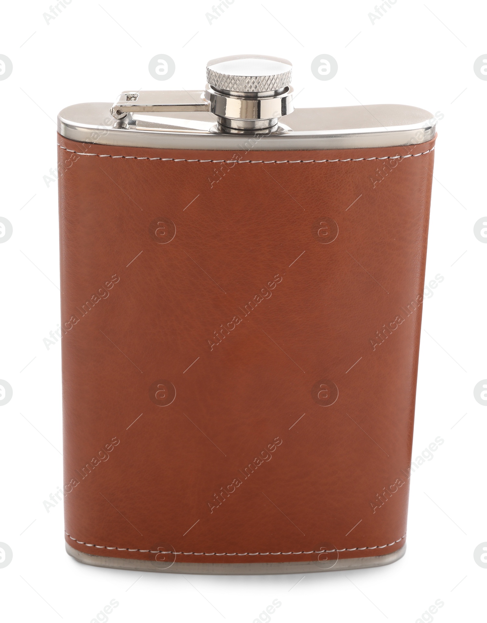 Photo of One new hip flask isolated on white