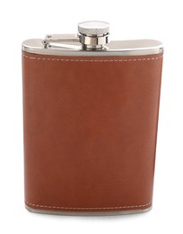 Photo of One new hip flask isolated on white