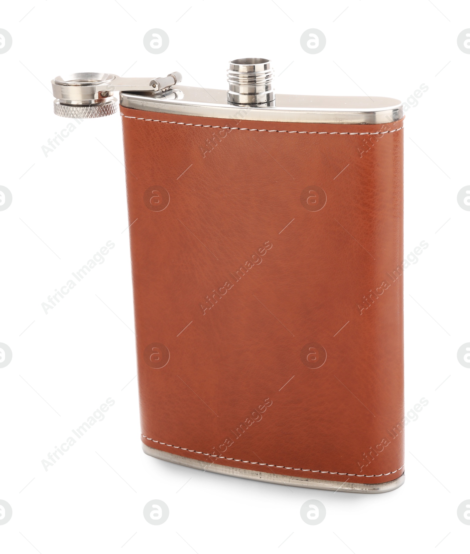 Photo of One new hip flask isolated on white