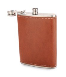 Photo of One new hip flask isolated on white