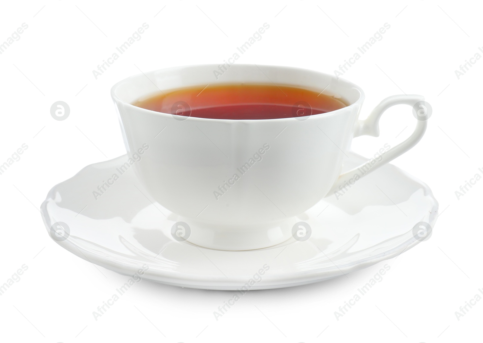 Photo of Refreshing black tea in cup isolated on white