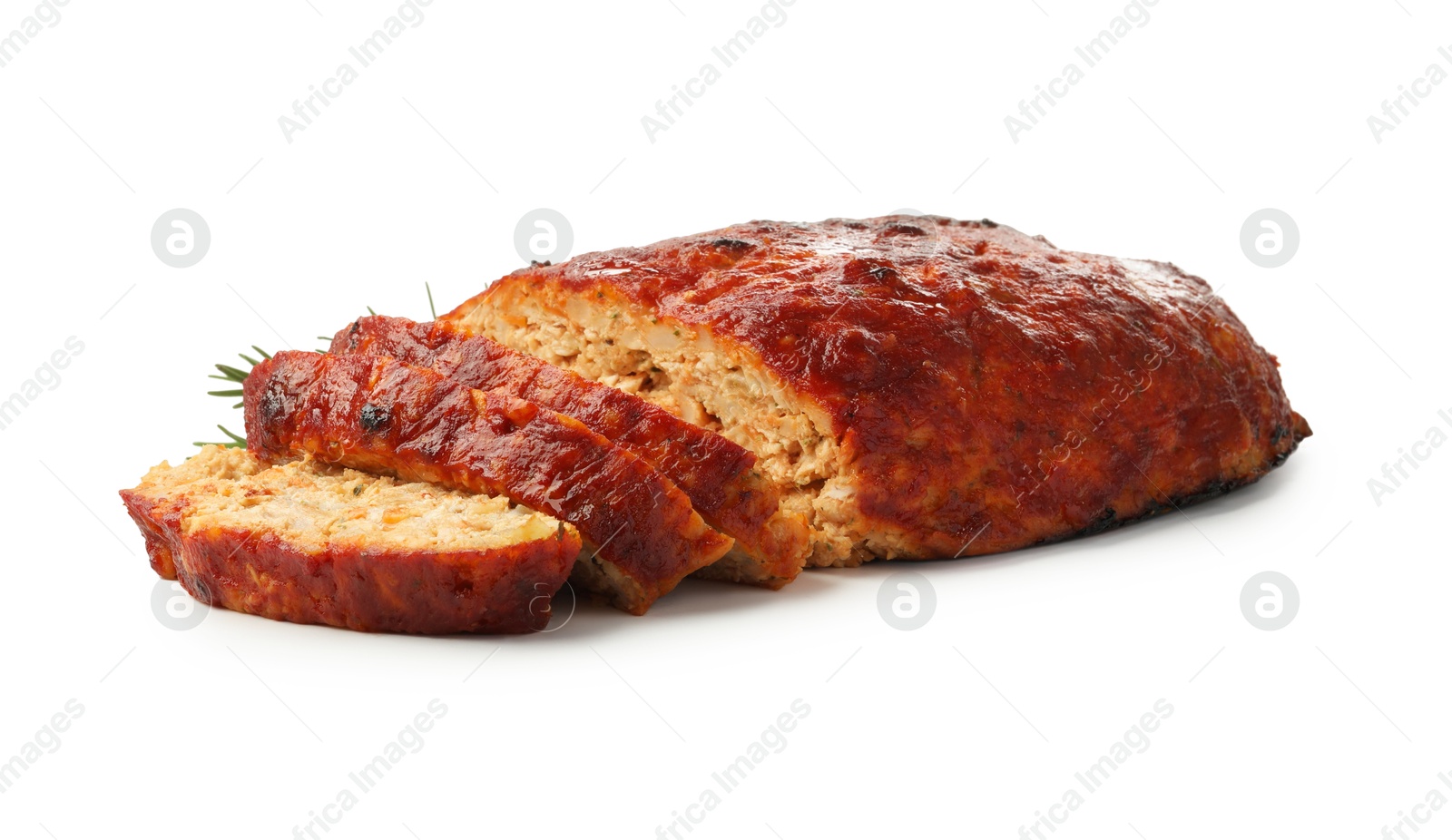 Photo of Delicious baked turkey meatloaf isolated on white